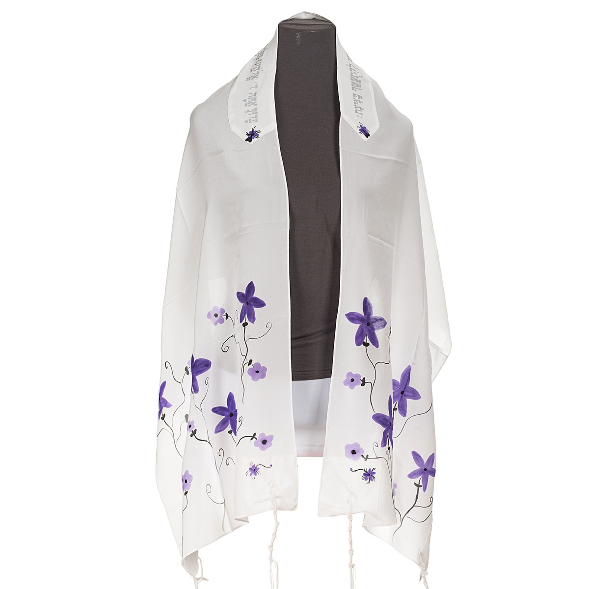 Galilee Silks Floral Silk Tallit for Girls – Purple  - 1