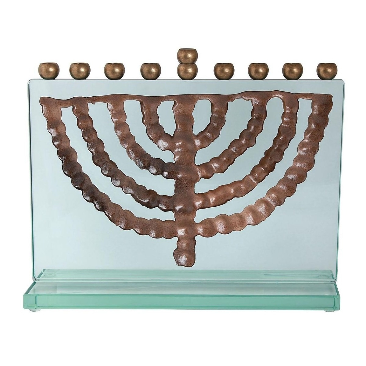 Israel Museum Glass and Brass Hanukkah Menorah. Adaptation. Ein Gedi. 6th Century - 1