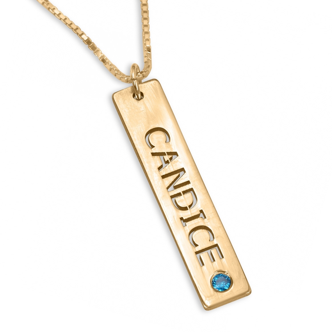 Gold Plated Vertical Bar Name Necklace with Birthstone - 1