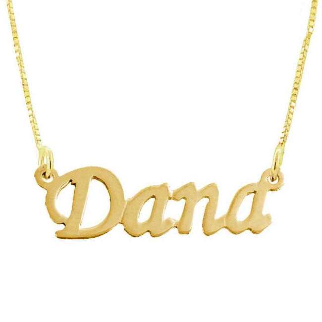 14K Gold Double Thickness Name Necklace in English - Rounded Print - 1