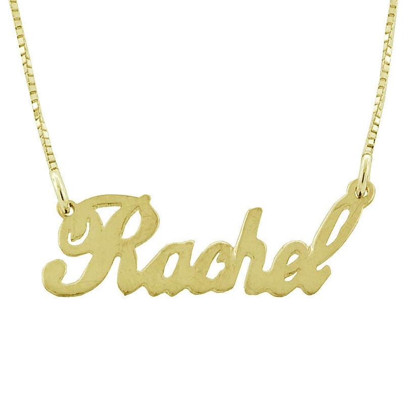  14K Yellow Gold Double Thickness Name Necklace in English - Script - 1
