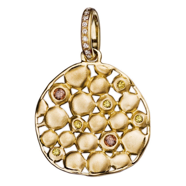18K Yellow Gold Round Pendant with Diamonds and Gemstones - 1