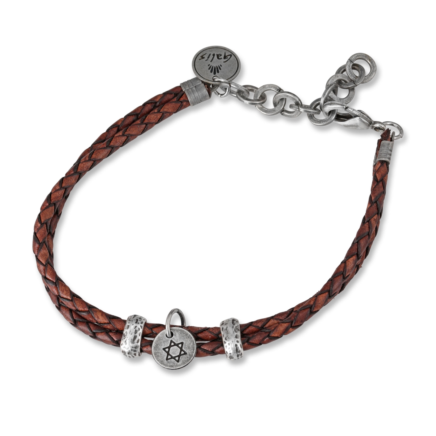 Galis Jewelry Double Strand Brown Leather Men’s Bracelet with Silver Plated Star of David - 1