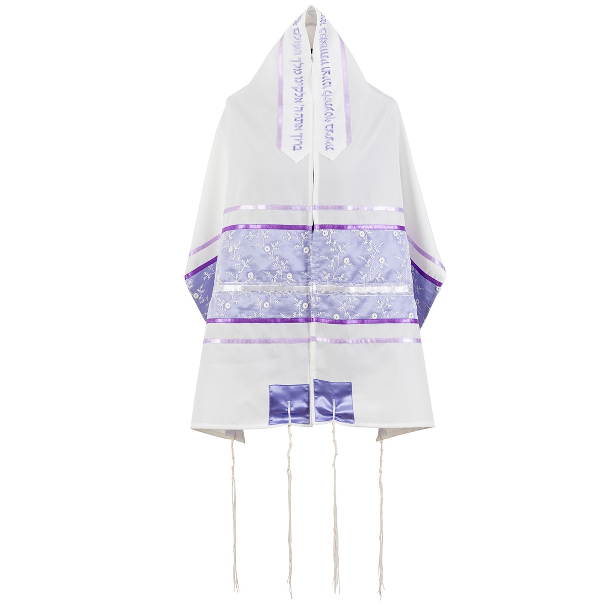 Ronit Gur Purple Floral Tallit Set with Blessing - 1