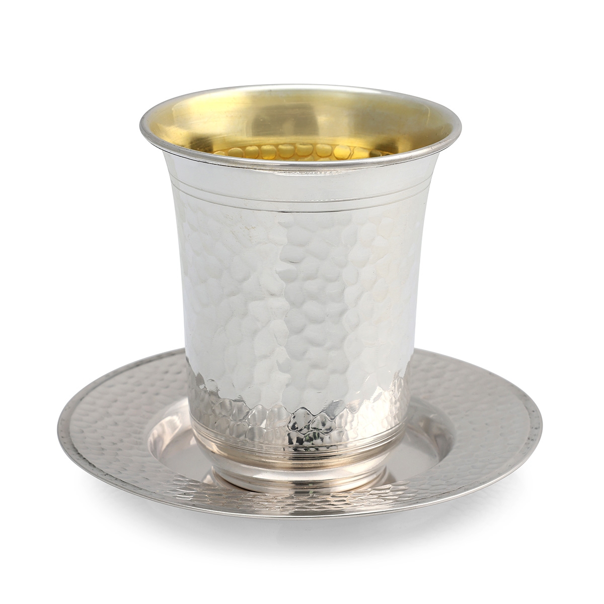 Handcrafted Sterling Silver Hammered Kiddush Cup With Lip By Traditional Yemenite Art - 1