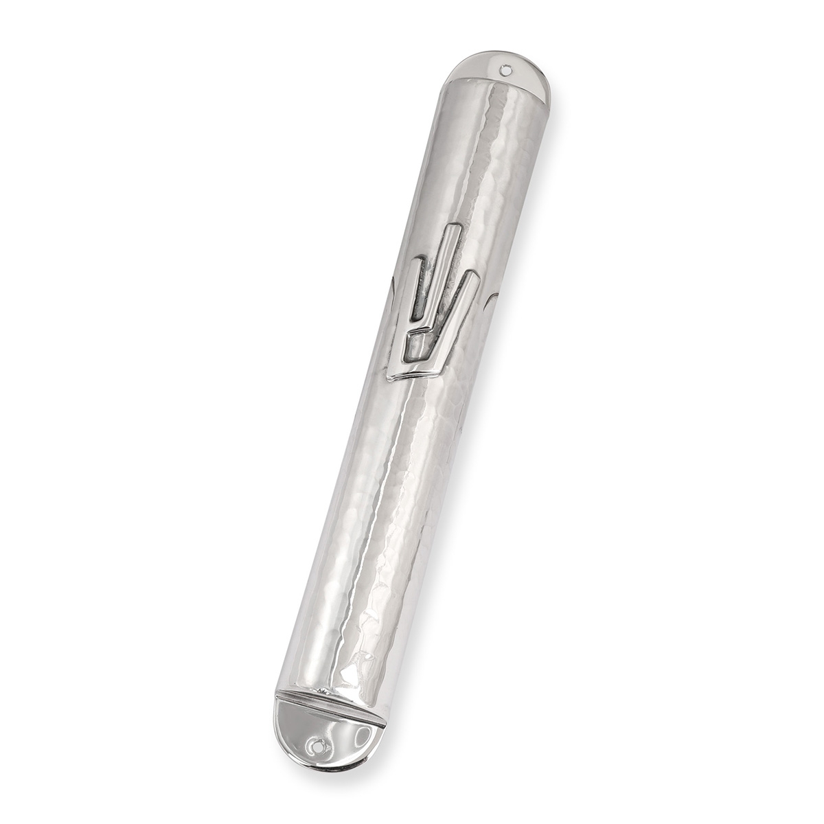 Bier Judaica Large Handcrafted Cylindrical Sterling Silver Mezuzah Case With Hammered Finish - 1