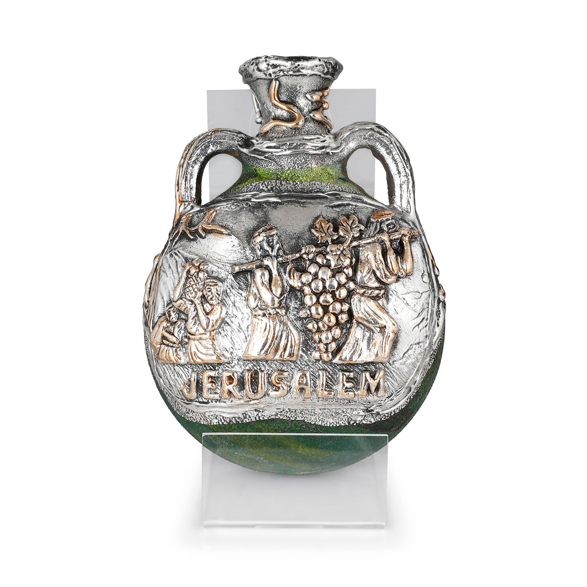 Handmade Rounded Ceramic Jug With Sterling Silver Biblical Design - 1