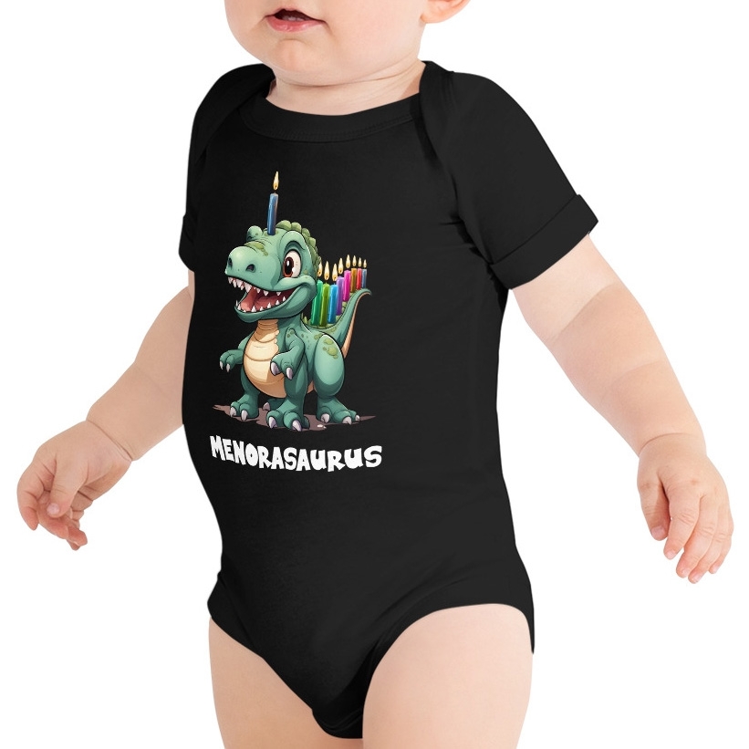 Hanukkah Menorasaurus Short Sleeve Baby Bodysuit Onesie - 6