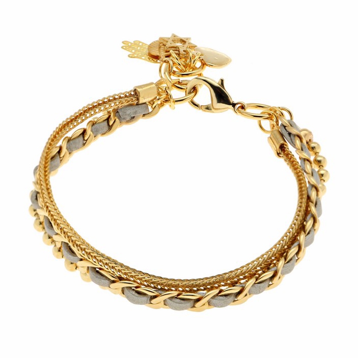 Hagar Satat Gold Plated Lucky Charm Triple Chain Bracelet – Grey - 2