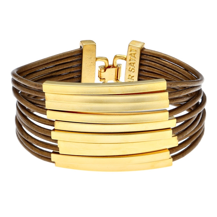 Hagar Satat Leather Gold Stack Bracelet - Bronze - 1