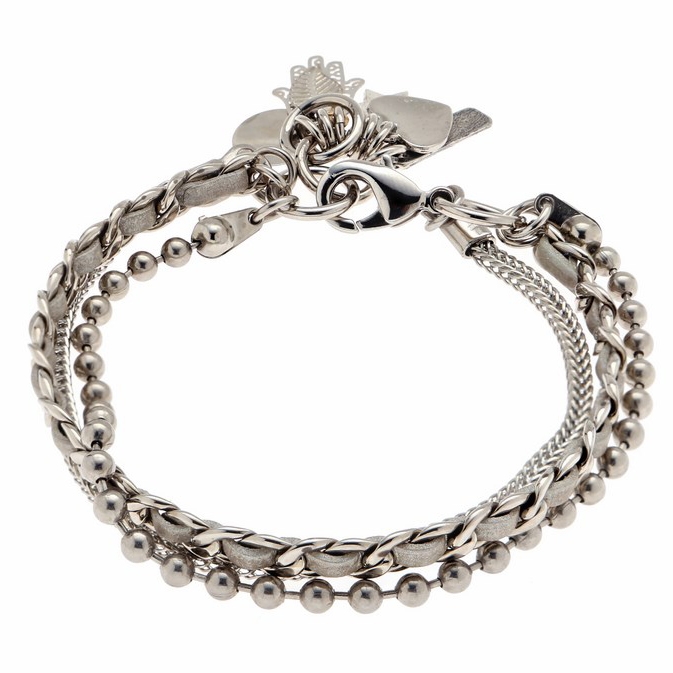 Hagar Satat Silver Plated Lucky Charm Triple Chain Bracelet - Gray  - 1