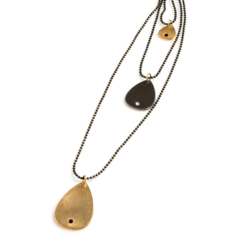 Hagar Satat Gold Plated Three Drops Necklace with Swarovski Stones - 5