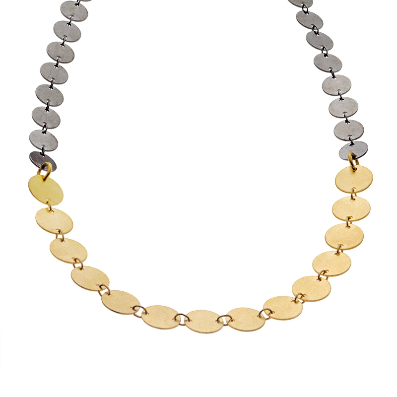 Hagar Satat Two Tone Linked Discs Necklace – Gold and Silver Plated - 1