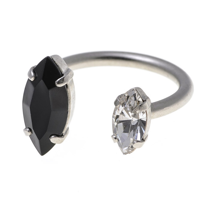 Hagar Satat Silver Plated Swarovski Crystals Ring - Black - 1