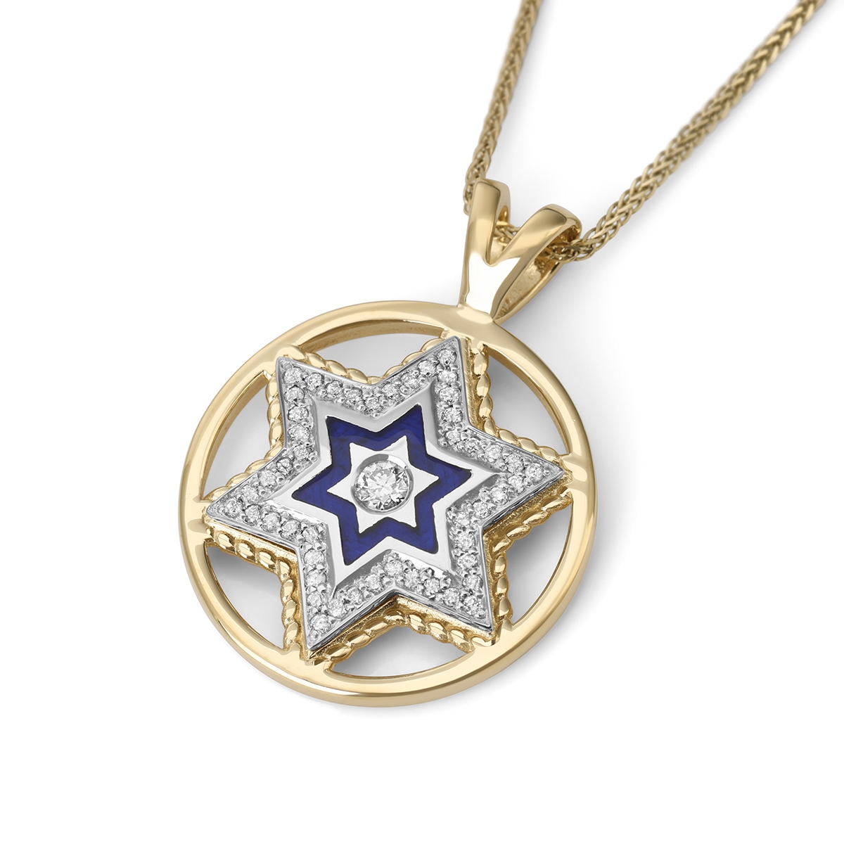 14K Gold Luxury Star Of David Diamond Pendant Necklace  - 1