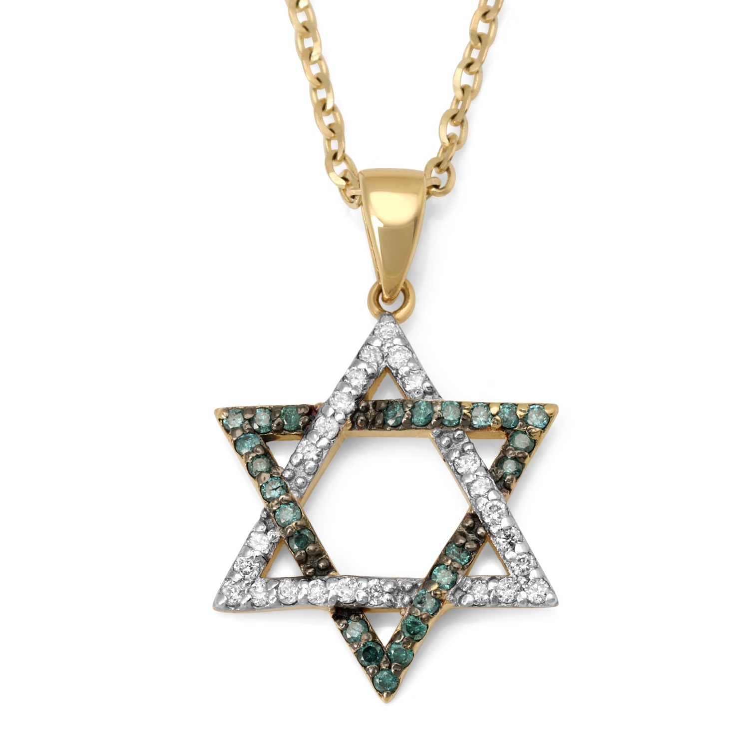 Anbinder Jewelry 14K Gold Blue and White Diamond Studded Star of David Pendant for Women - 1