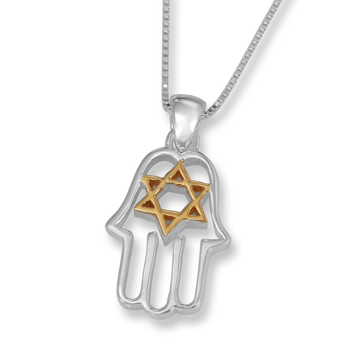 Hamsa with Star of David Sterling Silver and Gold-Plated Necklace - 1