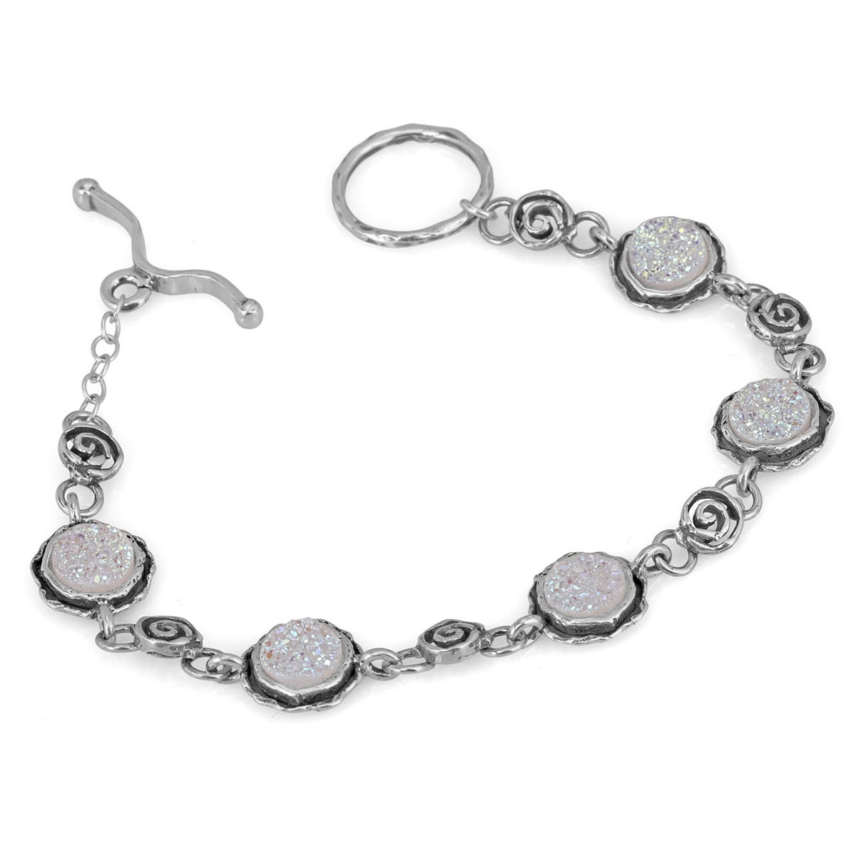 Moriah Jewelry Spiral Opal Druzy Quartz and Sterling Silver Bracelet - 1