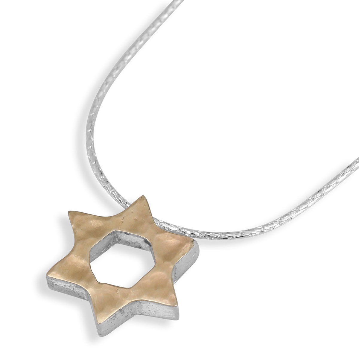 Moriah Jewelry Matte Hollow Star of David Gold and Sterling Silver Necklace  - 1