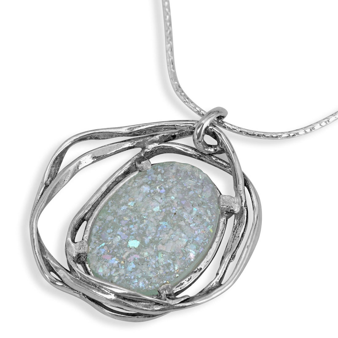 Moriah Jewelry Oval 925 Sterling Silver and Roman Glass Necklace - 1
