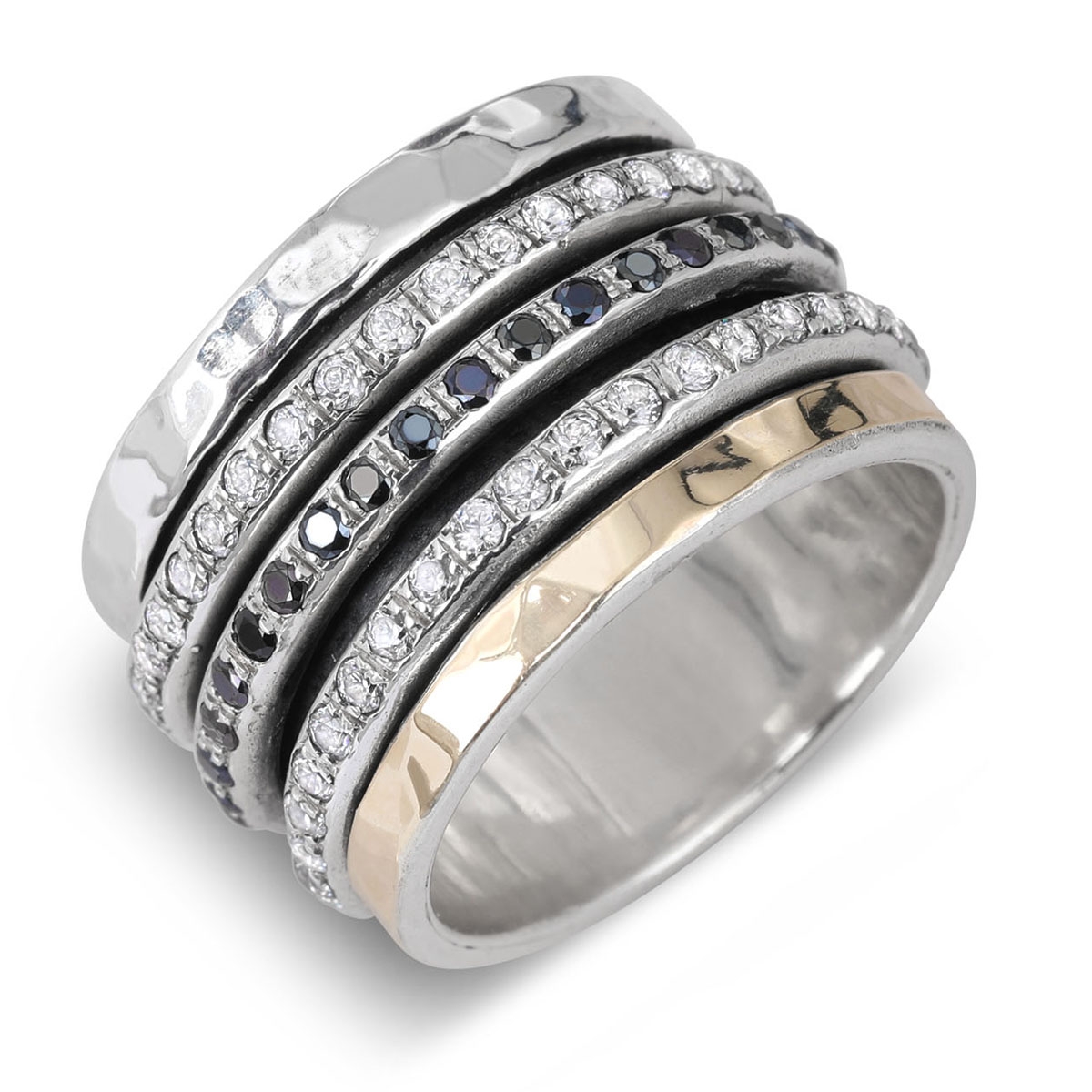 Moriah Jewelry Faux Stack Spinning Ring 925 Sterling Silver with 9K Gold and Cubic Zirconia  - 1