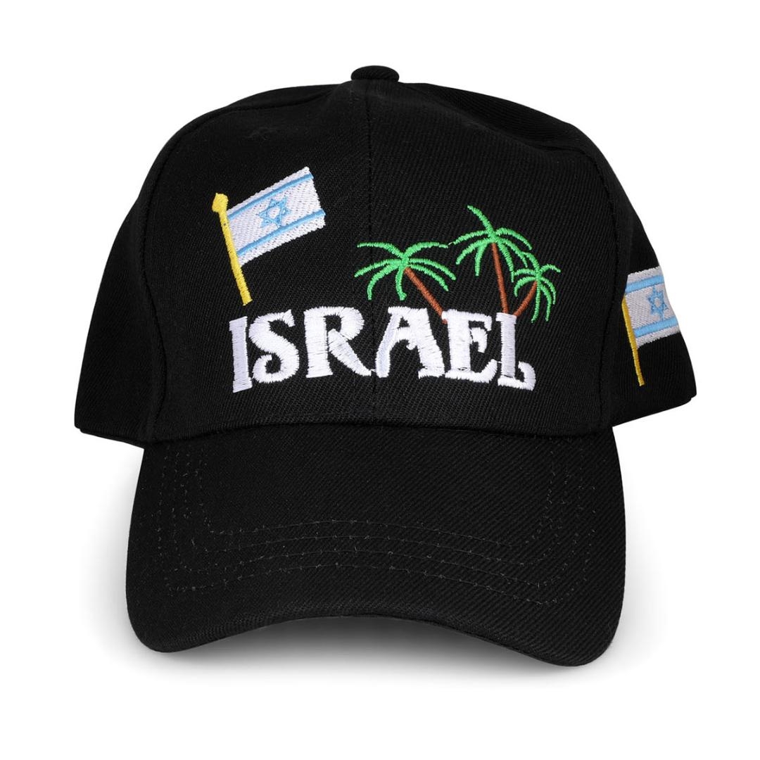 Israel Cap with Flag & Palm Trees (Black) - 1