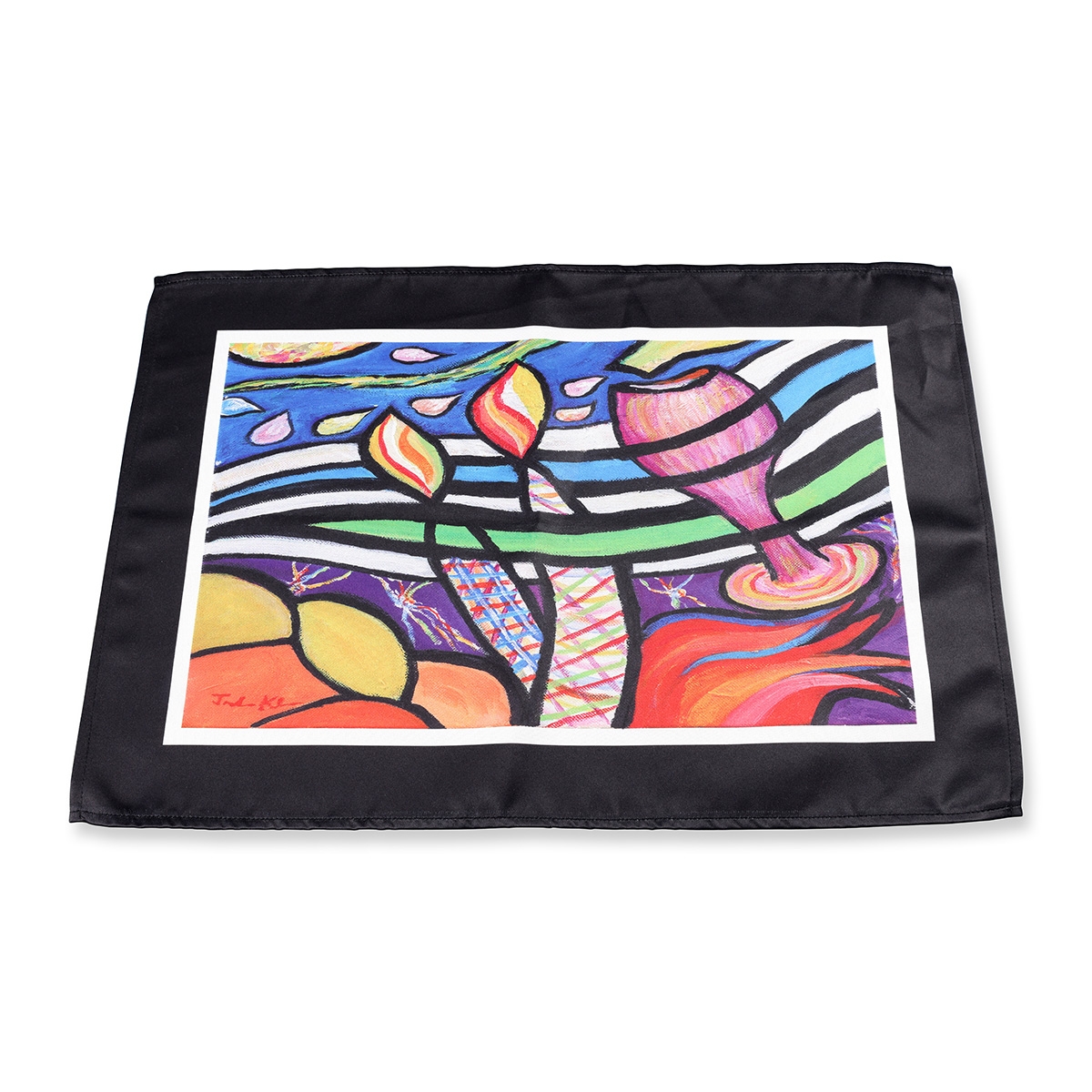 Jordana Klein Flowing Kiddush and Candles Design Challah Cover - 1