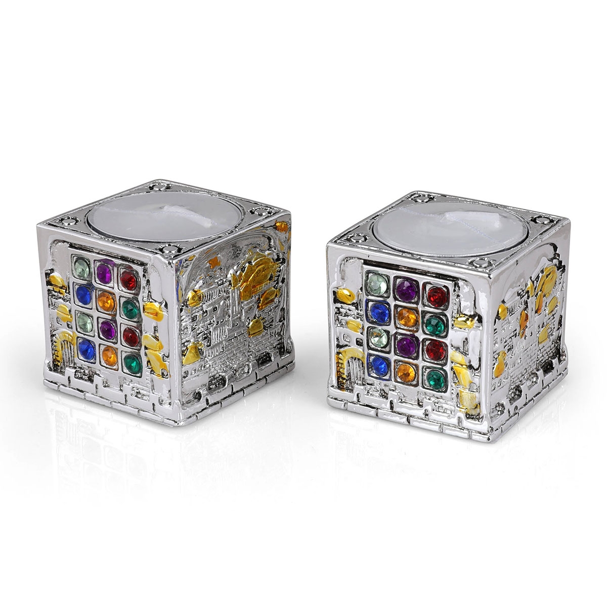 Jerusalem Cube Silver Candlesticks - Hoshen - 1