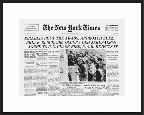 Framed New York Times Front Page Reprint – Liberation of Jerusalem (1967) - 1