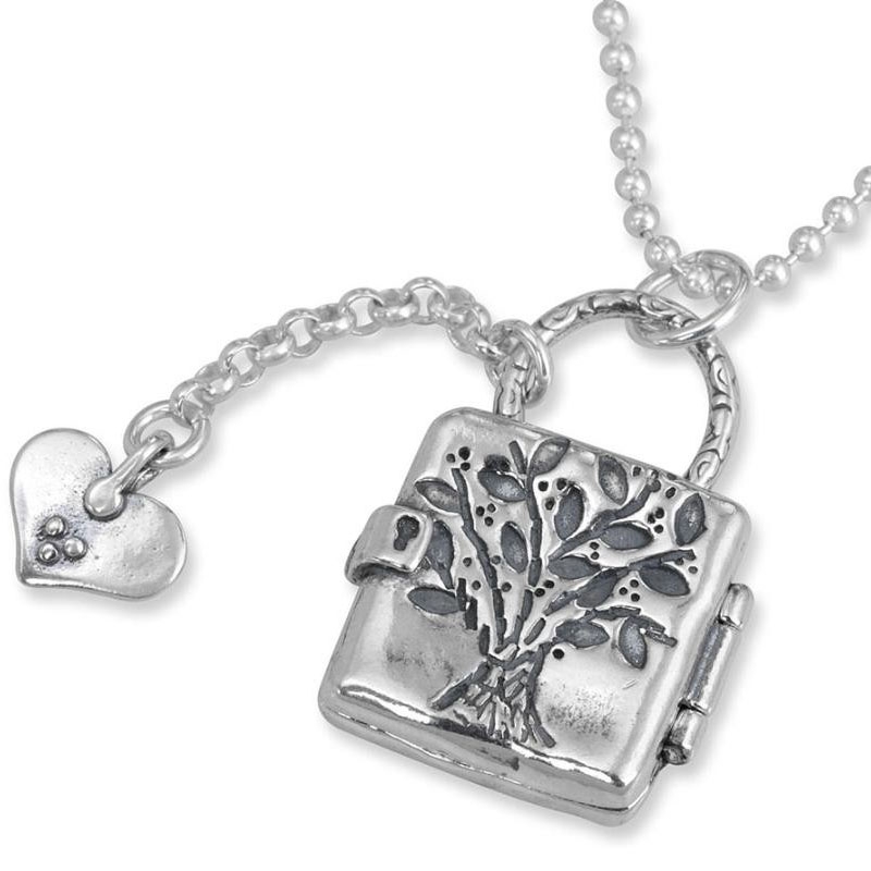 Jerusalem Nano Bible 925 Sterling Silver Tree of Life Padlock Locket & Love Heart Necklace - 1