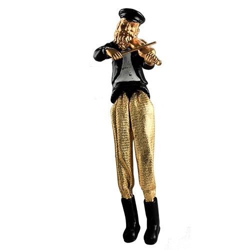 Jewish Man Violin Golden Figurine with Cloth Legs - 1