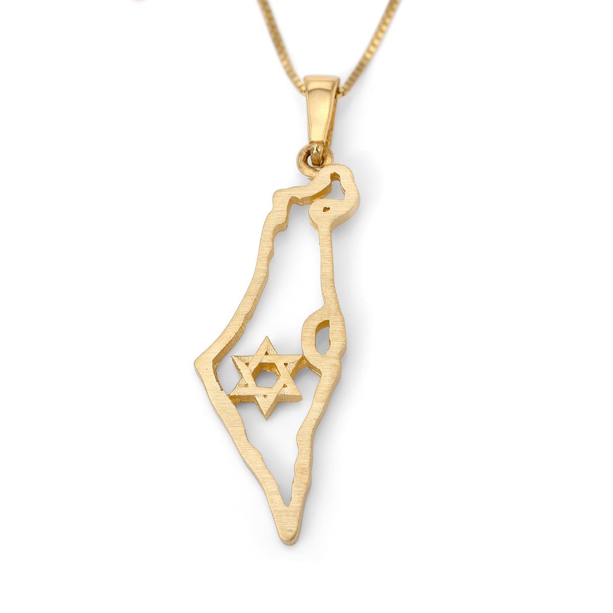 14K Gold Outline Map of Israel Pendant with Star of David - 1