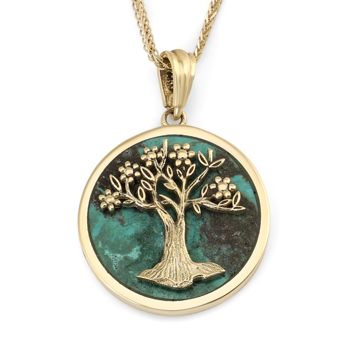 14K Gold and Eilat Stone Tree of Life Pendant Necklace - 1