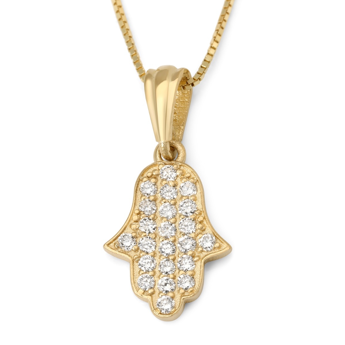14K Gold Women's Diamond Studded Hamsa Pendant - 1