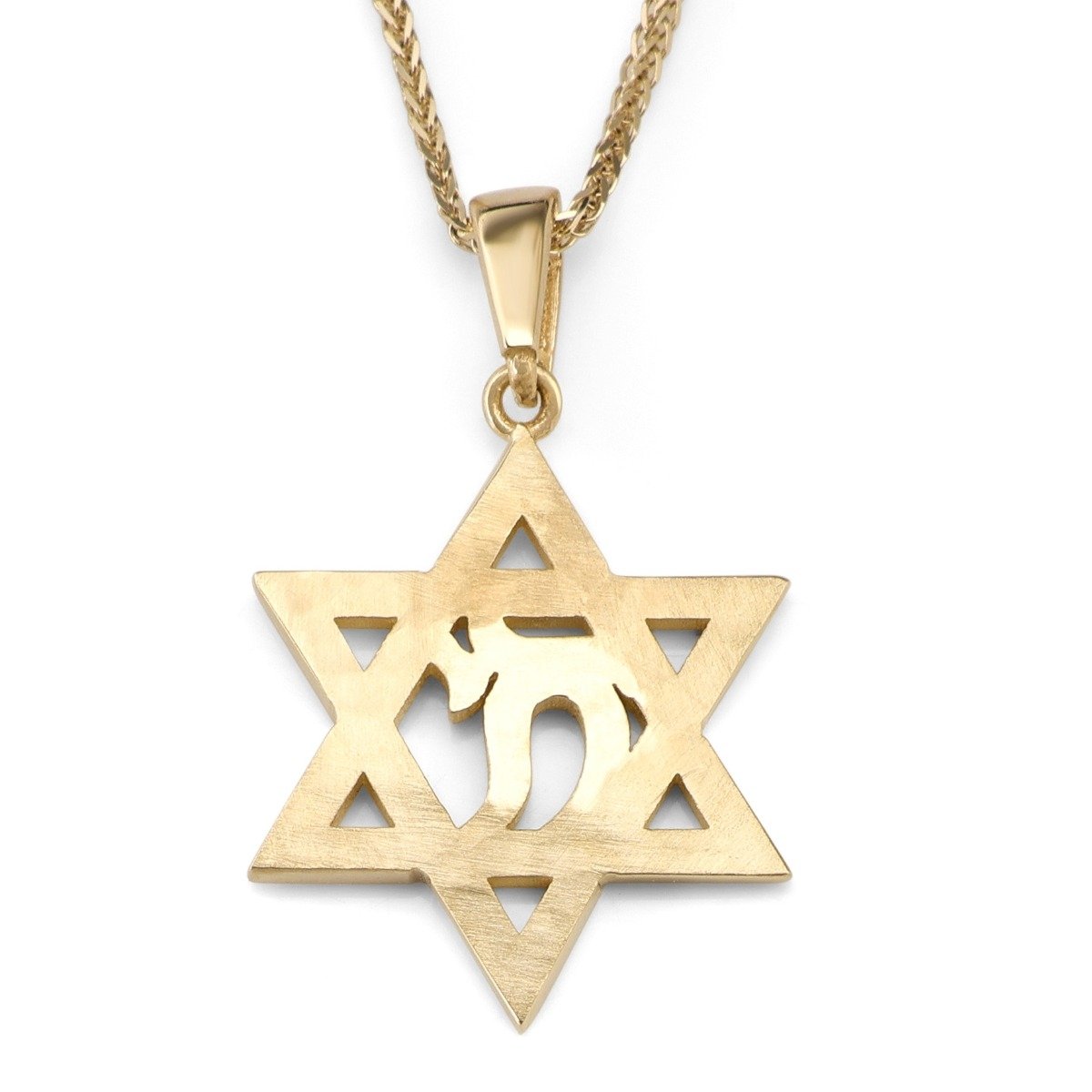 14K Gold Star of David & Chai Pendant Necklace - 1