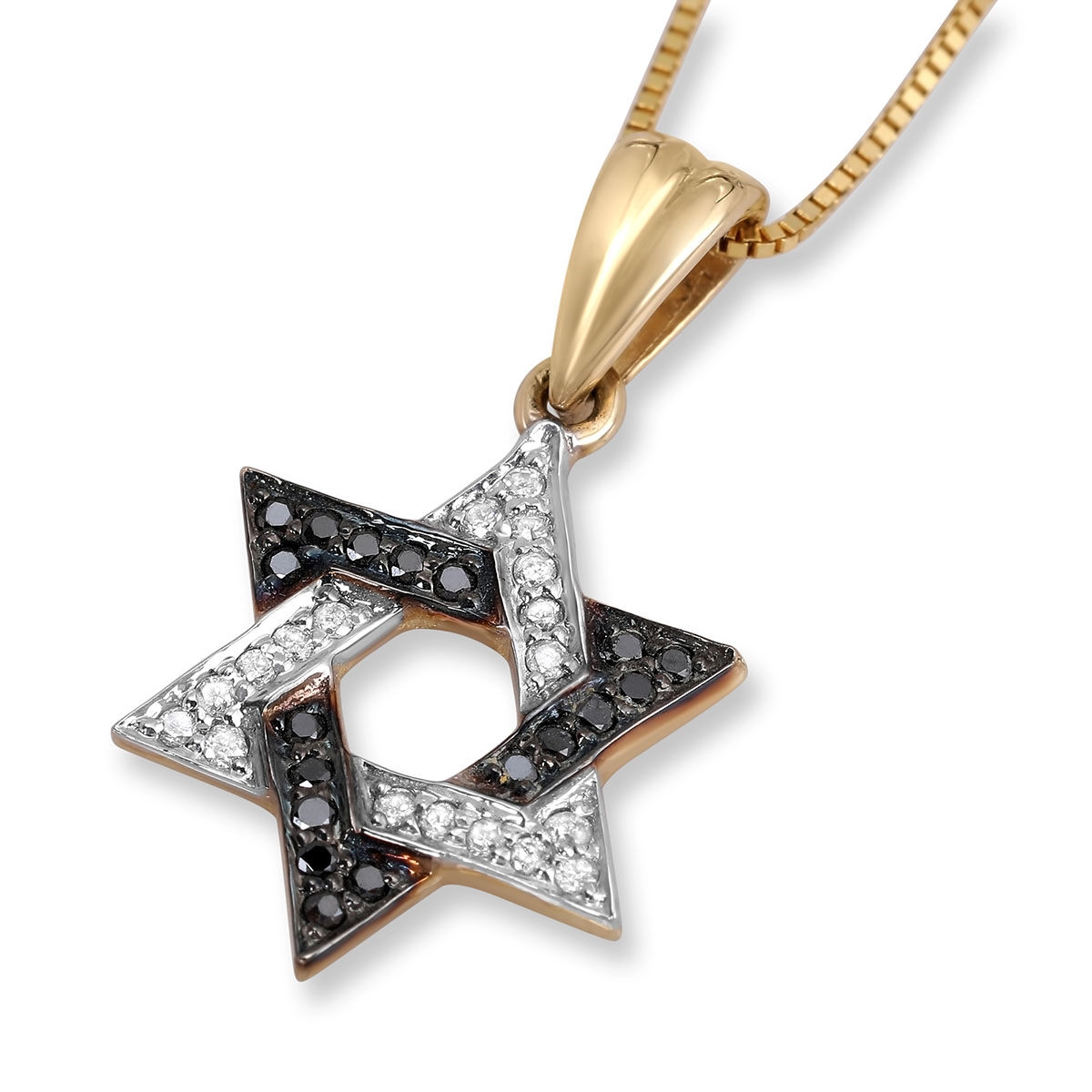 Interlocked Star of David 14K Gold and Diamonds Necklace  - 1