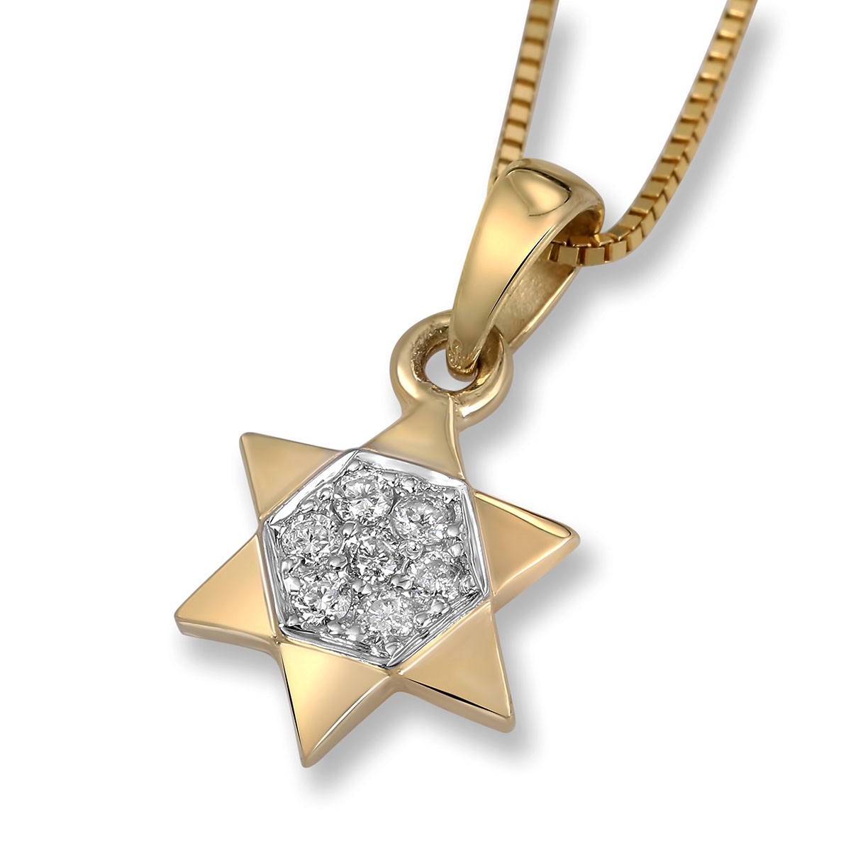 14K Gold Star of David Pendant Necklace with Diamonds - 1