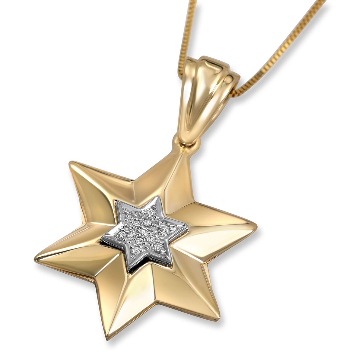 Star of David Jerusalem 14K Gold and Diamond Necklace - 1