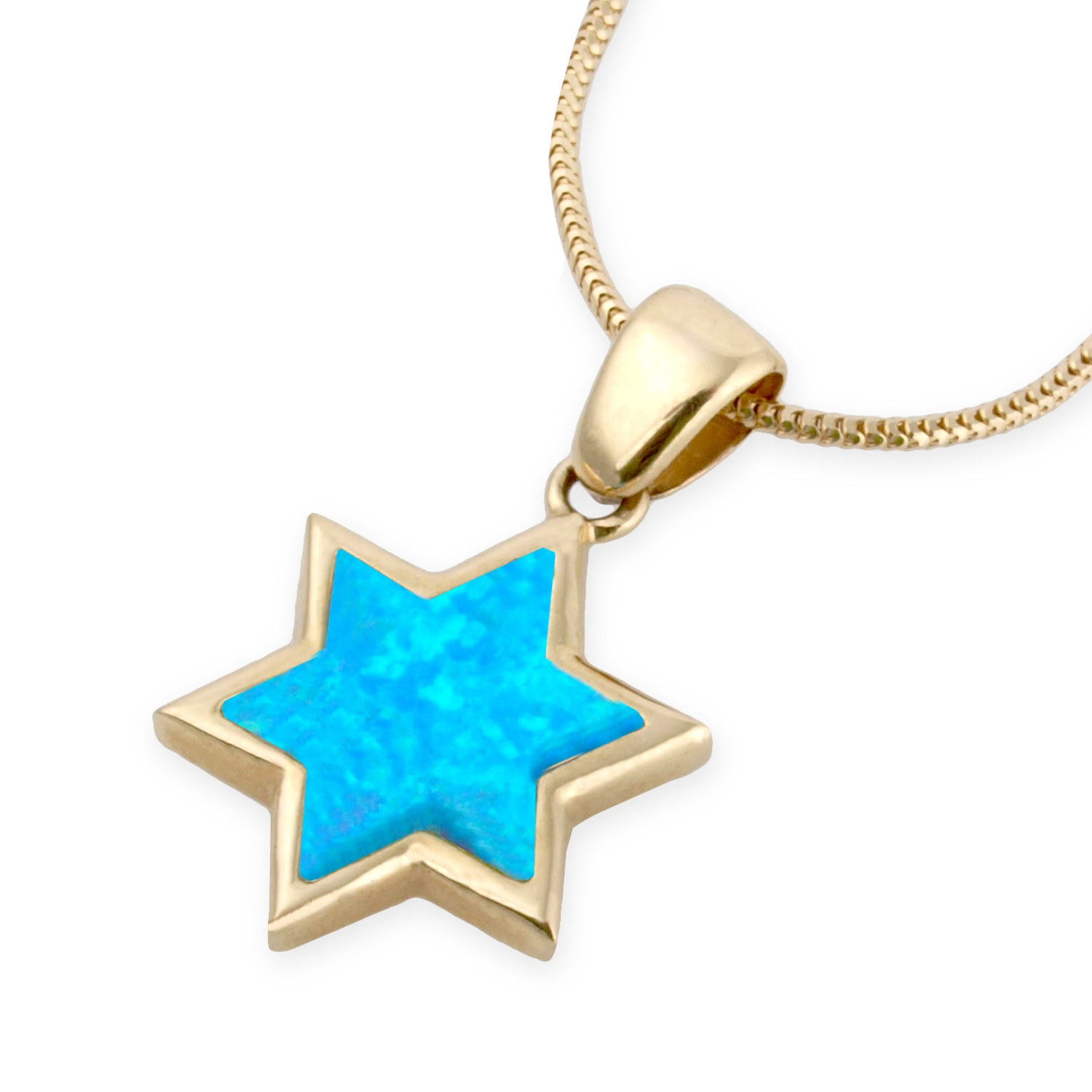 14K Gold Star of David with Opalite Filling - 2