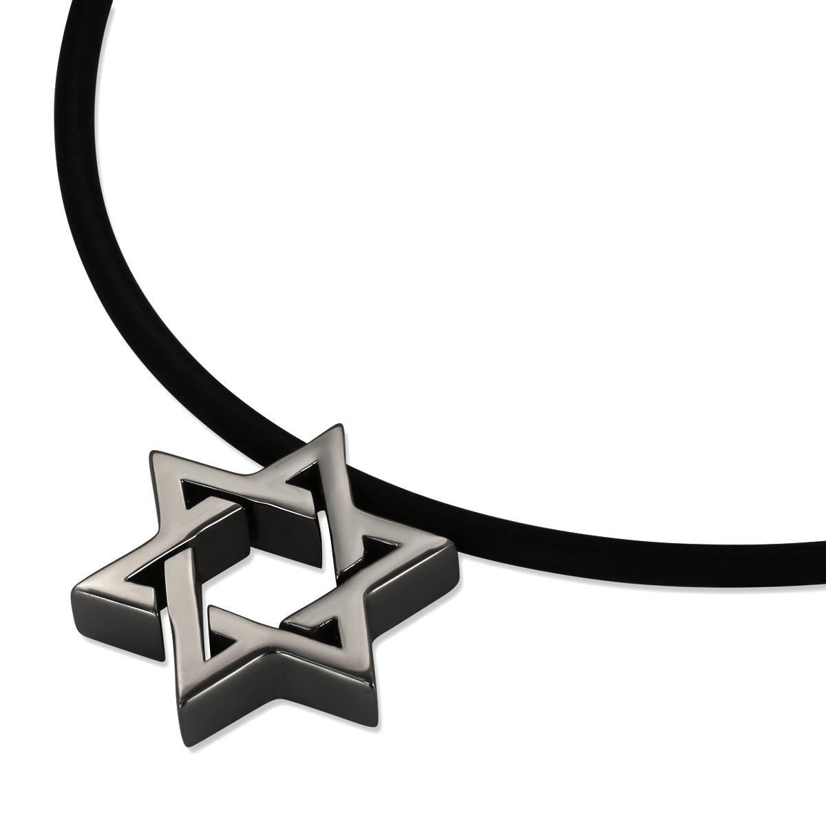 Sterling Silver Blackened Thick Star of David Necklace - 1