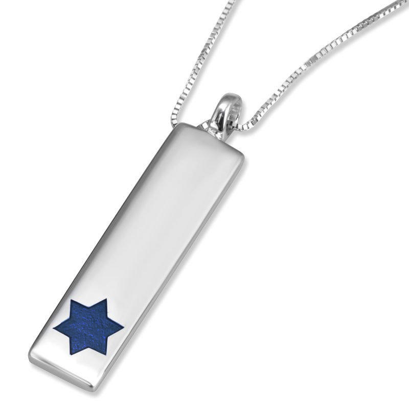 Sterling Silver Mezuzah Necklace with Star of David - 1