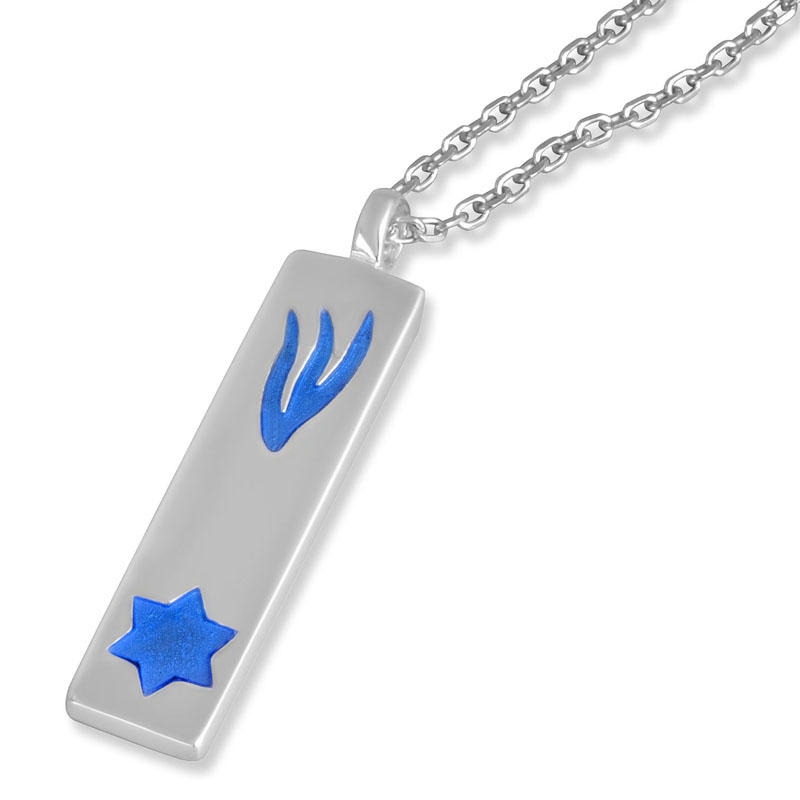Sterling Silver Mezuzah Necklace with Shin and Star of David - 1