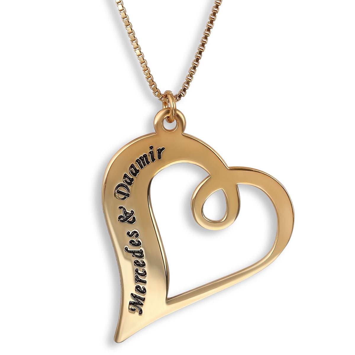 24K Gold-Plated Heart Double Name Customizable Necklace (Hebrew/English)  - 1