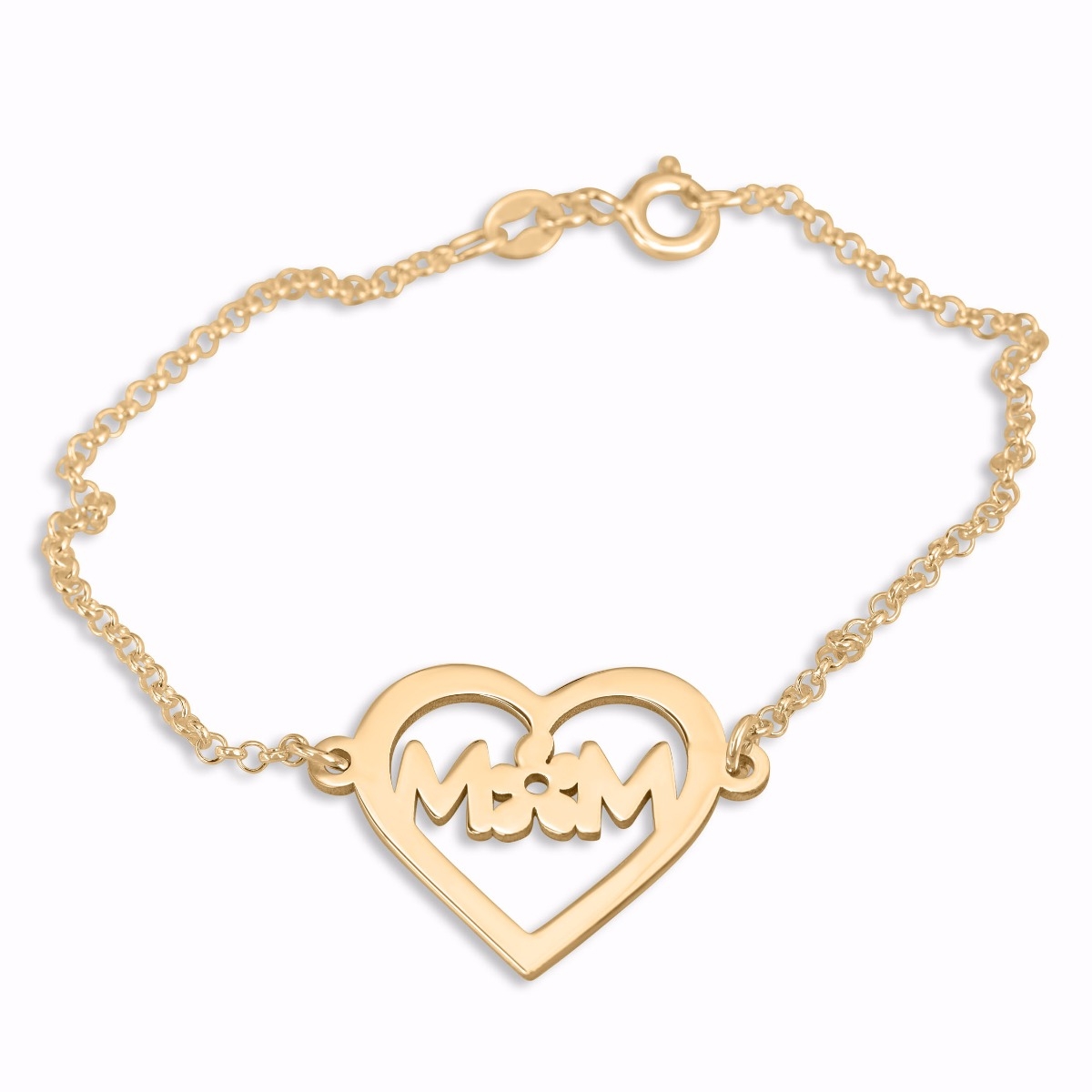 Double Thickness Gold-Plated Flower Initials in Heart Bracelet (English/Hebrew) - 1