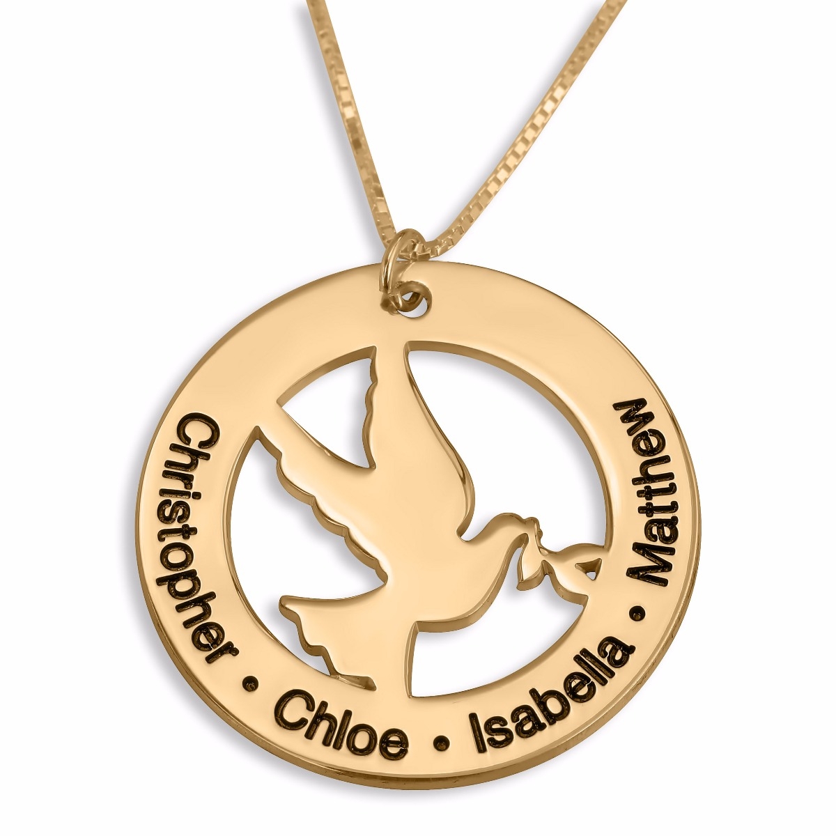 Double Thickness Gold-Plated Dove Names Necklace (English/Hebrew)  - 1