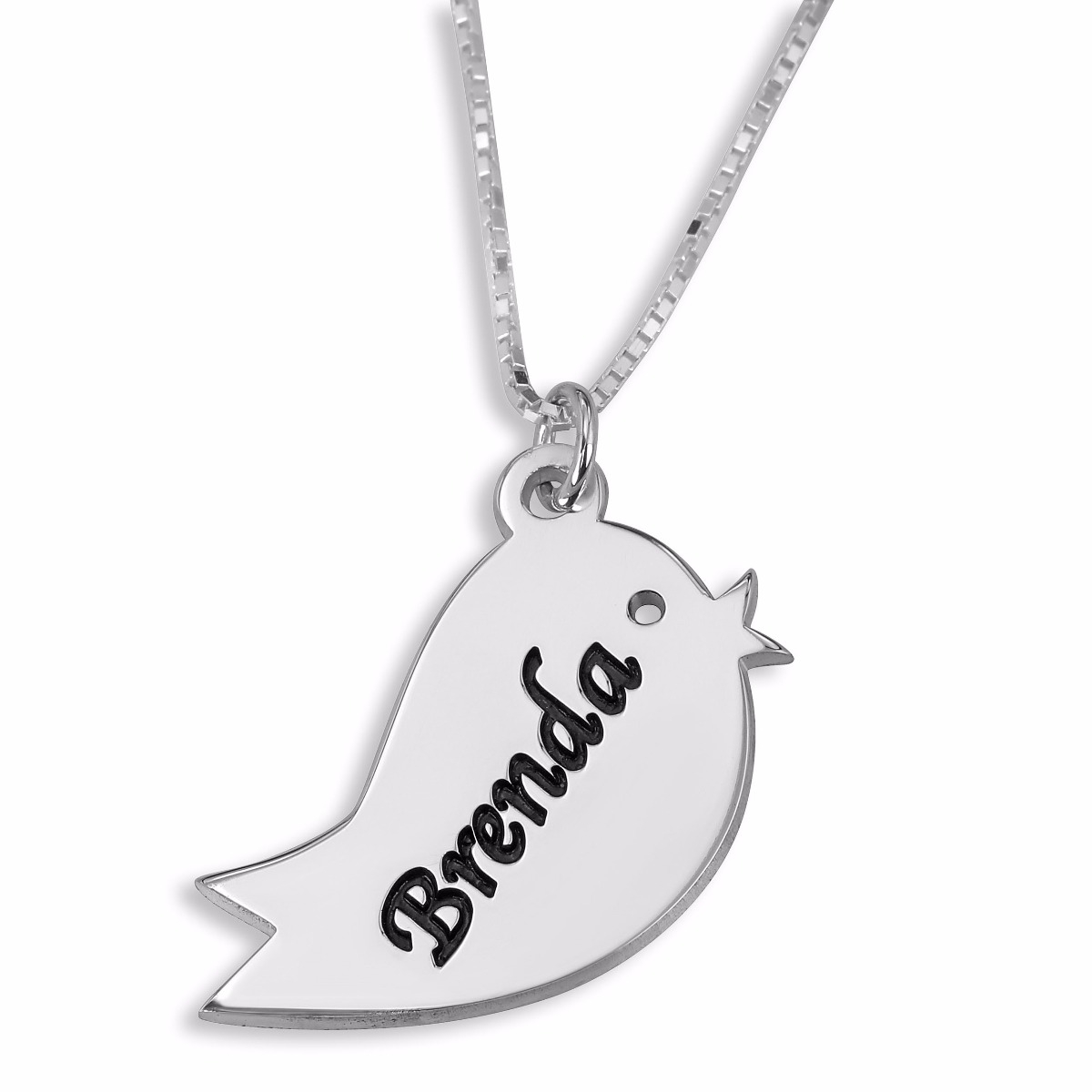 Double Thickness Silver Bird Name Necklace (English/Hebrew)  - 1