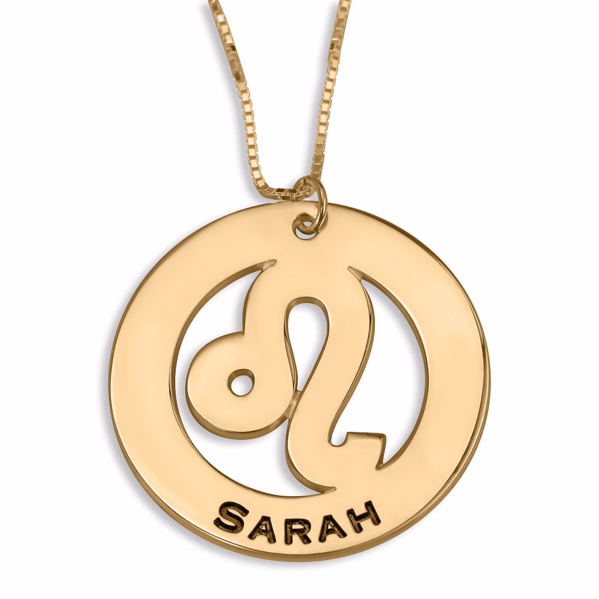 Double Thickness Gold-Plated Leo Zodiac Name Necklace (English/Hebrew)  - 1