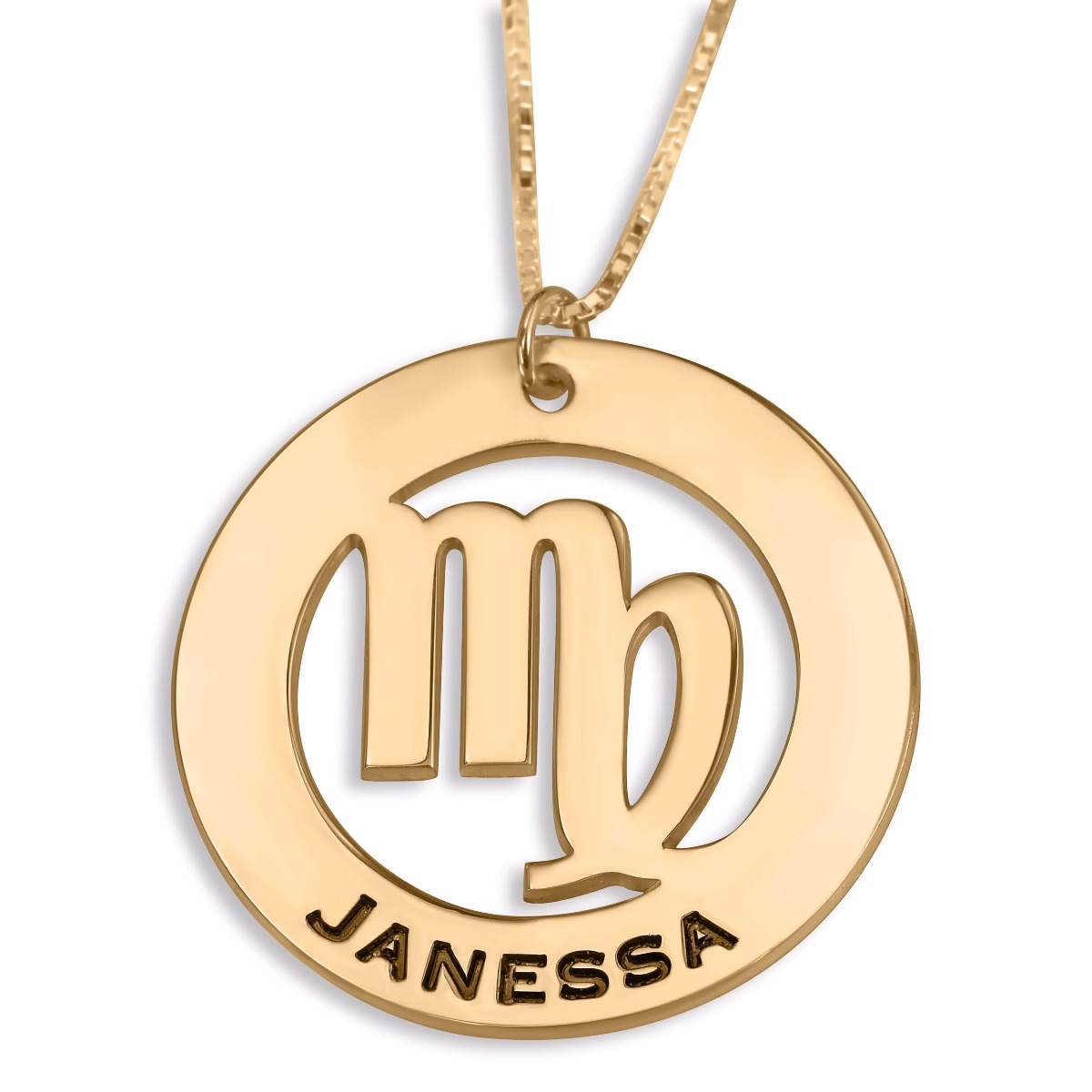 Hebrew Name Necklace Double Thickness Gold-Plated Virgo Zodiac Name Necklace (English/Hebrew)  - 1