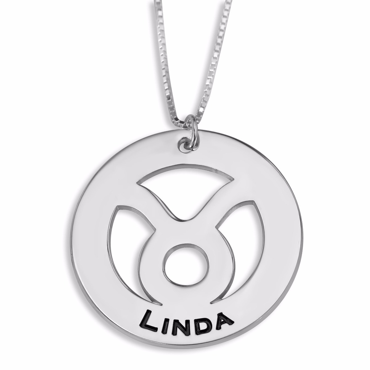 Hebrew Name Necklace Double Thickness Silver Taurus Zodiac Name Necklace (English/Hebrew)  - 1