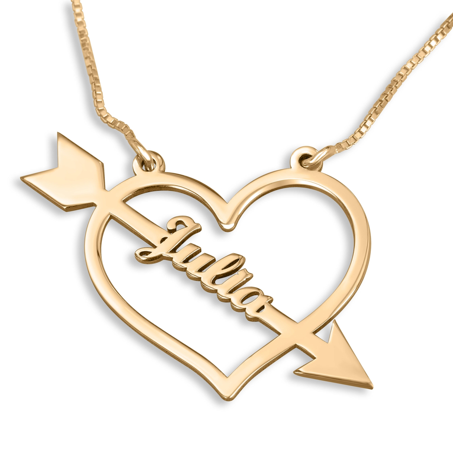 Gold Plated Heart and Arrow Personalized Name Necklace (Hebrew / English) - 1